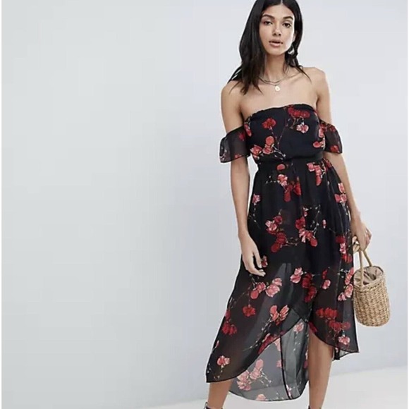 PARISIAN SIGNATURE Dresses & Skirts - Parisian Off Shoulder Floral Dress 6 High Low Hem Sheer Party Sexy Party NEW